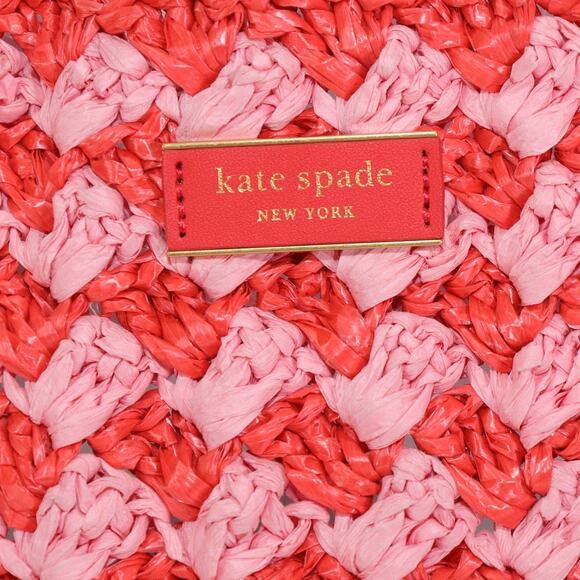 Kate Spade High Tide Striped Crochet Raffia Medium Tote Bag - Ladybug - NWT - Picture 3 of 11